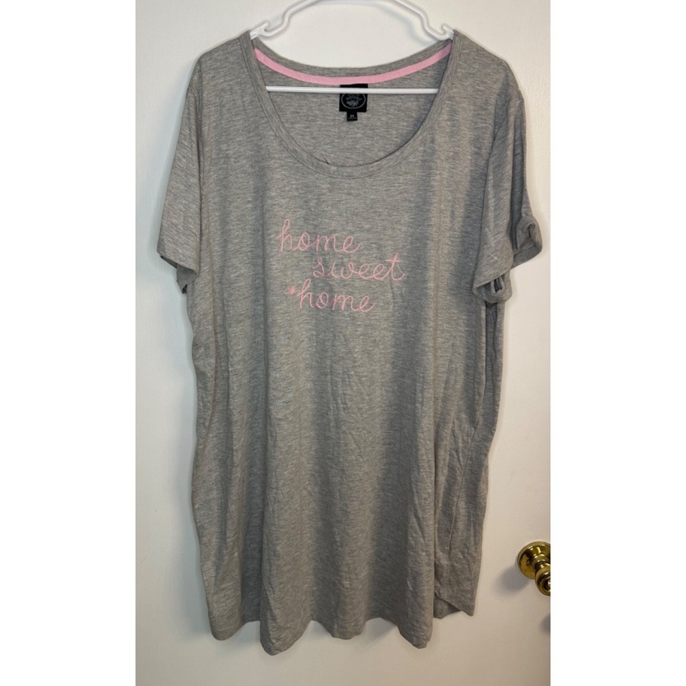 Laura Ashley Size 2X Heather Gray Pink Home Sweet Home Sleep Shirt Nightgown